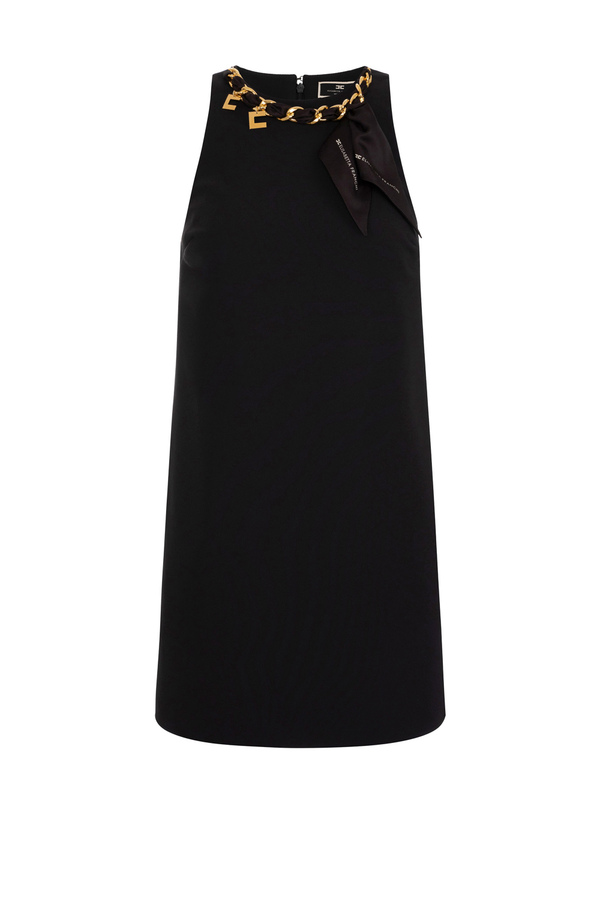 Mini-dress in stretch crêpe with foulard scarf at the neckline - Elisabetta Franchi® Outlet