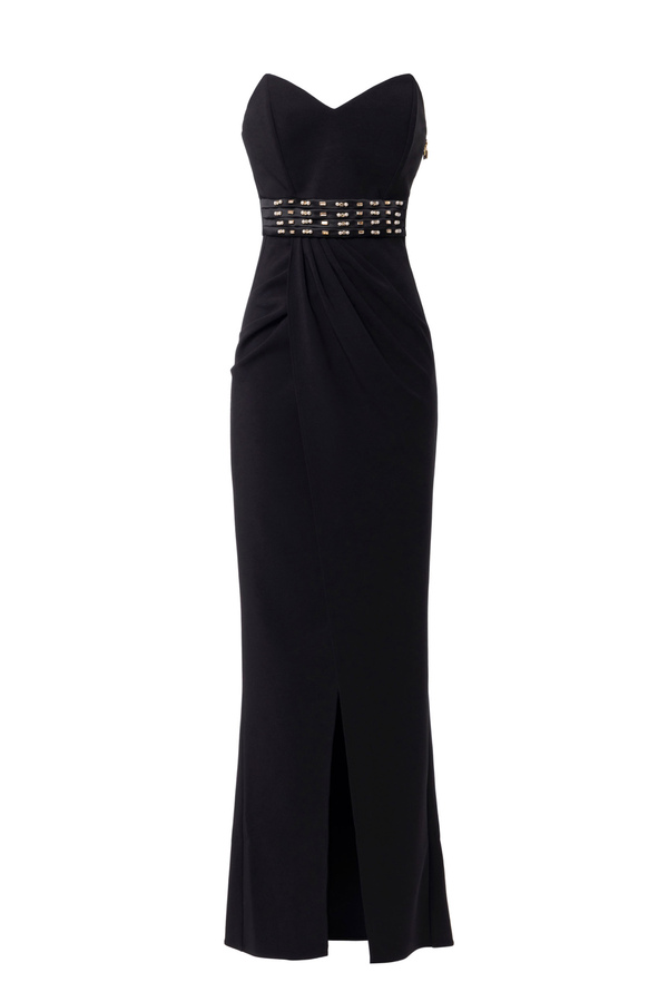 Crêpe dress with pearl and rhinestone embroidery - Elisabetta Franchi® Outlet