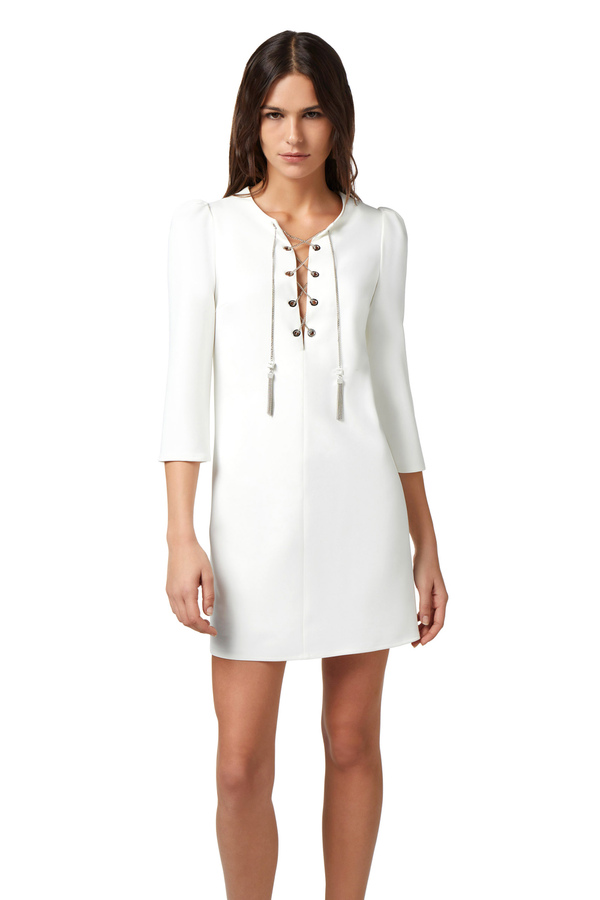 Mini-dress in technical fabric with criss-cross lacing - Elisabetta Franchi® Outlet