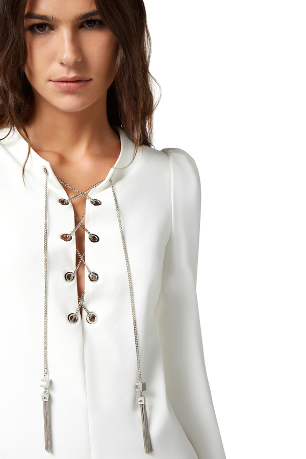 Mini-dress in technical fabric with criss-cross lacing - Elisabetta Franchi® Outlet