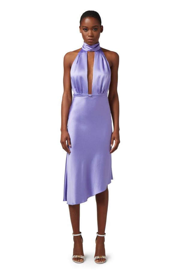 Midi-Kleid aus Satin mit asymmetrischem Rock - Elisabetta Franchi® Outlet