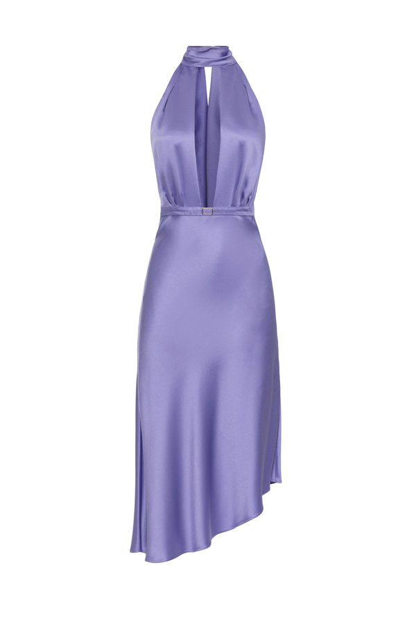 Midi-Kleid aus Satin mit asymmetrischem Rock - Elisabetta Franchi® Outlet