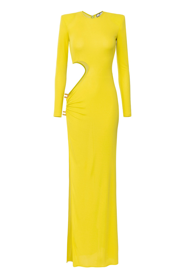 Red carpet dress in draped jersey with cut-out - Elisabetta Franchi® Outlet