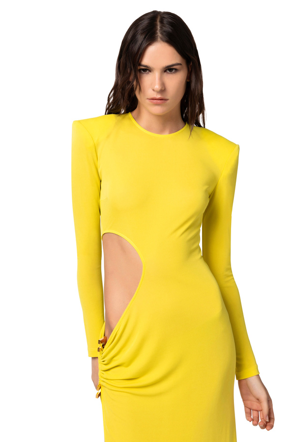 Red carpet dress in draped jersey with cut-out - Elisabetta Franchi® Outlet