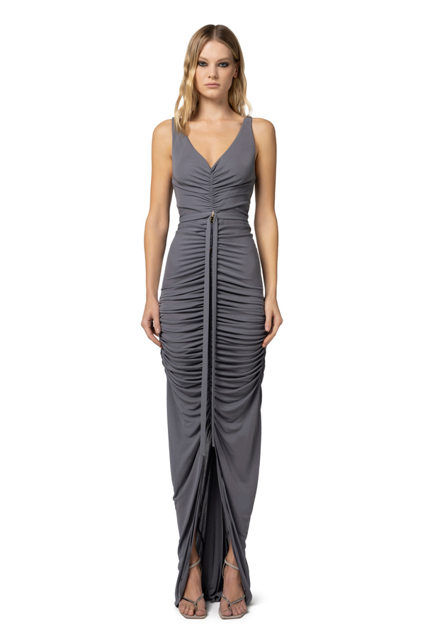 Red Carpet-Kleid aus Jersey mit Raffung und Piercing - Elisabetta Franchi® Outlet