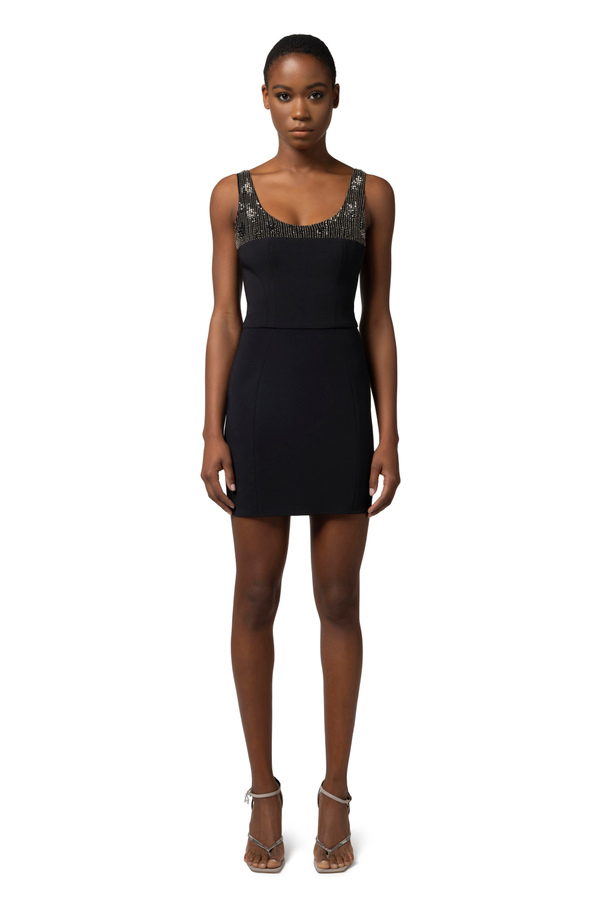 Mini-dress in crêpe fabric with embroidered bodice - Elisabetta Franchi® Outlet
