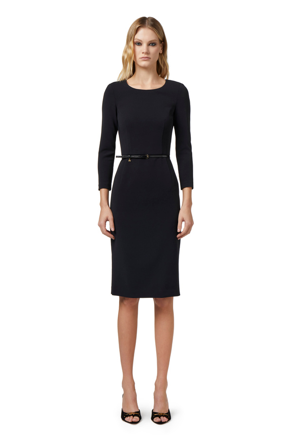 Technical fabric midi dress with belt - Elisabetta Franchi® Outlet