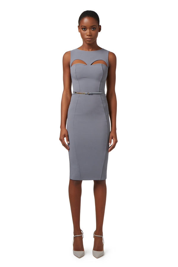 Technical fabric midi dress with belt and cut-out - Elisabetta Franchi® Outlet