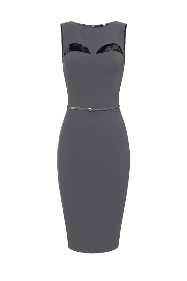 Technical fabric midi dress with belt and cut-out - Elisabetta Franchi® Outlet