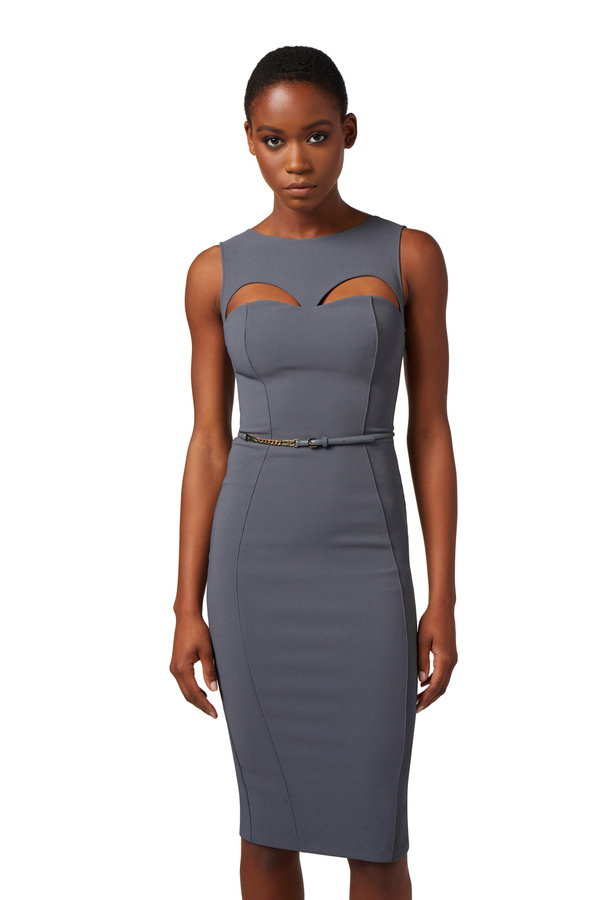 Technical fabric midi dress with belt and cut-out - Elisabetta Franchi® Outlet