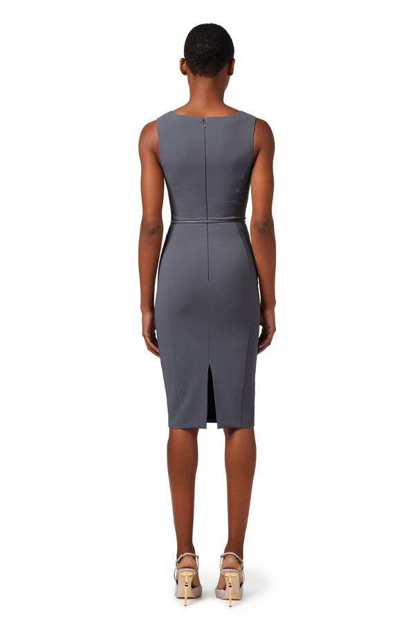 Technical fabric midi dress with belt and cut-out - Elisabetta Franchi® Outlet