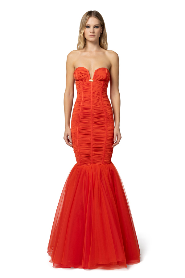 Jersey red carpet dress with tulle flounce - Elisabetta Franchi® Outlet