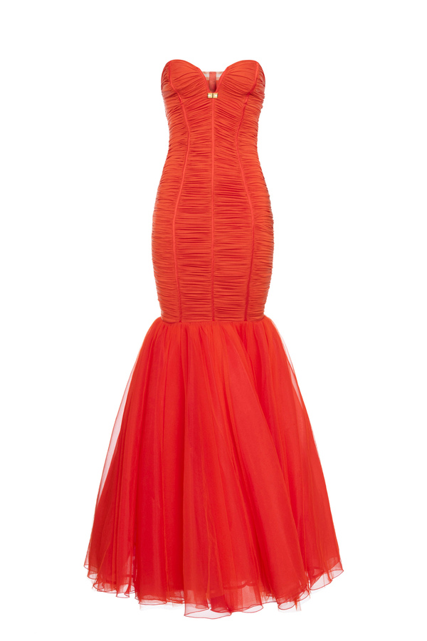 Jersey red carpet dress with tulle flounce - Elisabetta Franchi® Outlet