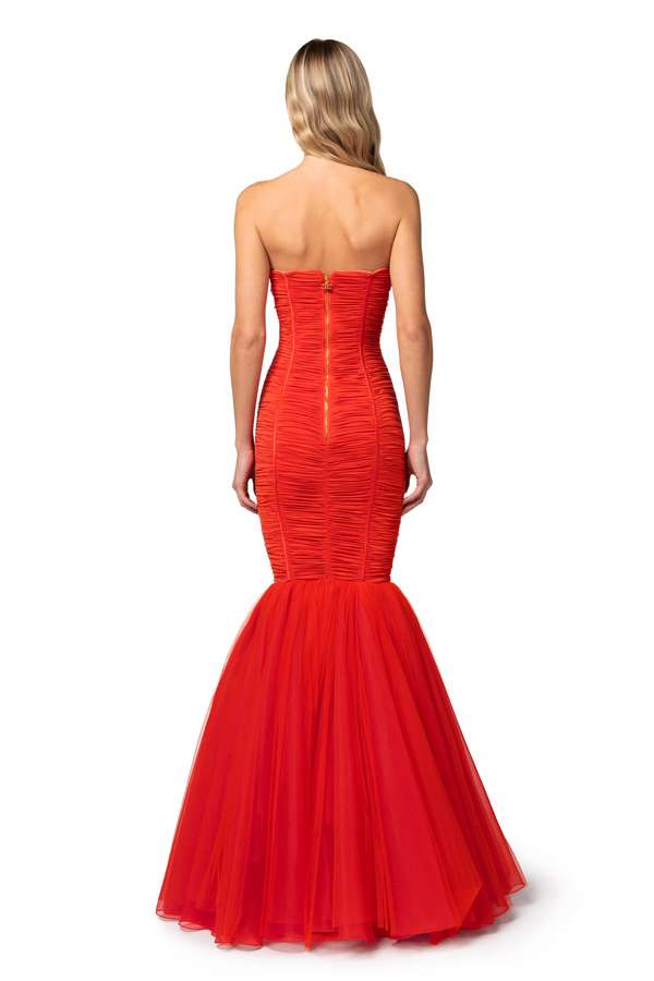 Jersey red carpet dress with tulle flounce - Elisabetta Franchi® Outlet