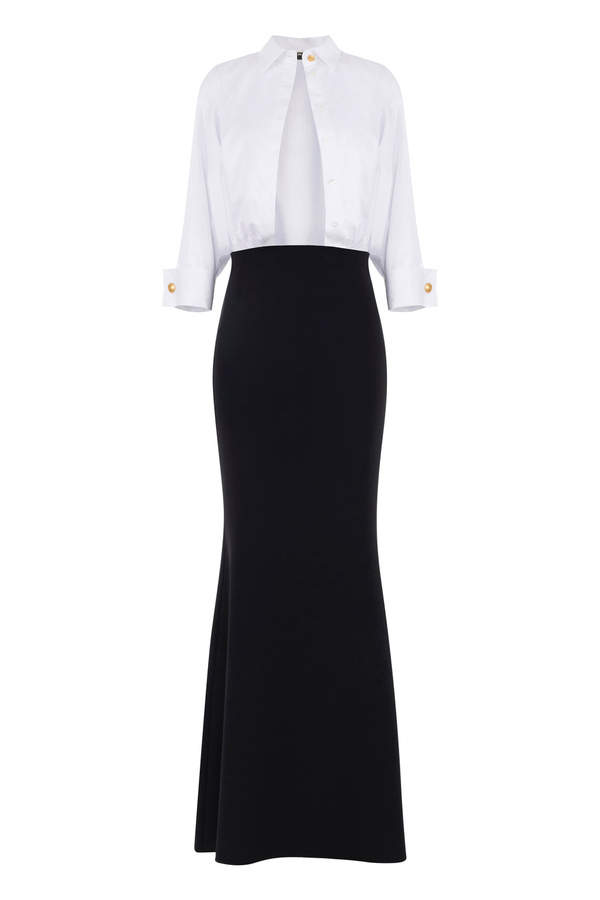 Combined red carpet dress in cotton and crêpe - Elisabetta Franchi® Outlet