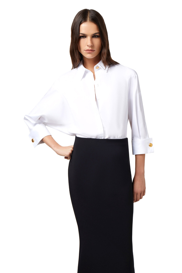 Combined red carpet dress in cotton and crêpe - Elisabetta Franchi® Outlet