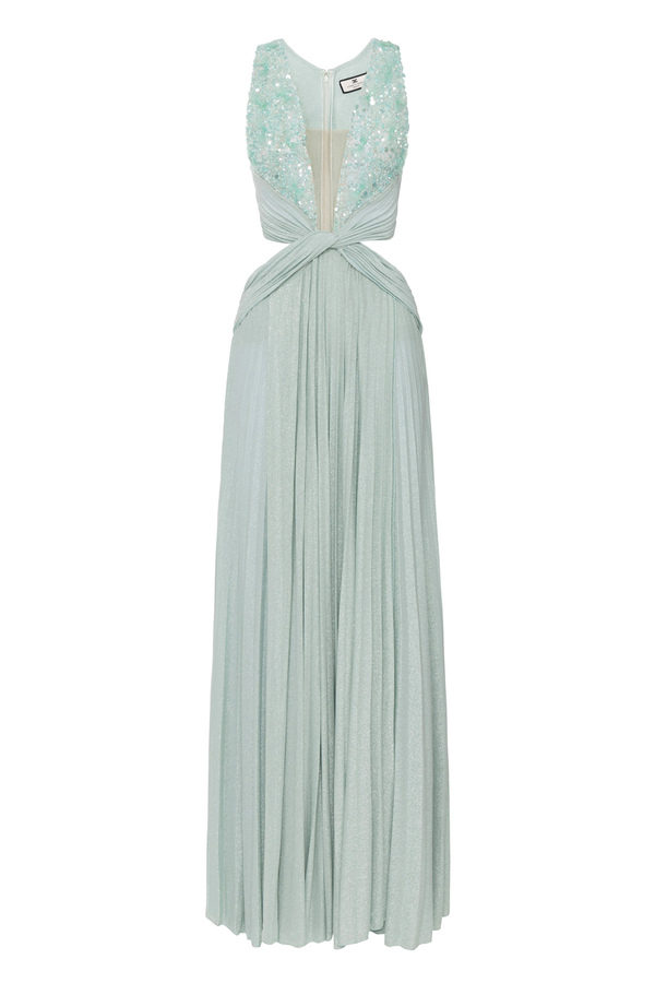 Pleated red carpet dress in lurex jersey with embroidery - Elisabetta Franchi® Outlet