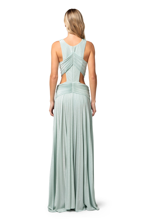 Pleated red carpet dress in lurex jersey with embroidery - Elisabetta Franchi® Outlet
