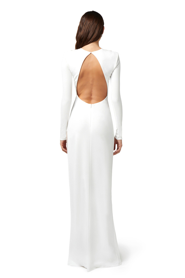 Red Carpet dress in jersey with embroidered bib - Elisabetta Franchi® Outlet