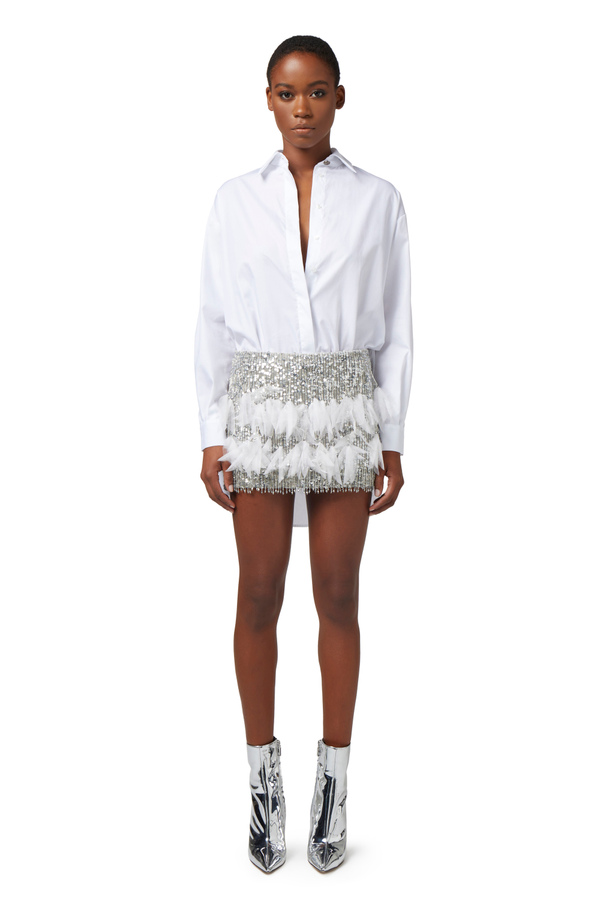 Shirt mini-dress with embroidered crêpe skirt - Elisabetta Franchi® Outlet