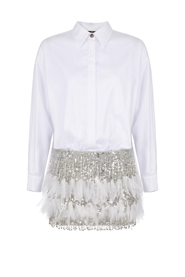 Shirt mini-dress with embroidered crêpe skirt - Elisabetta Franchi® Outlet