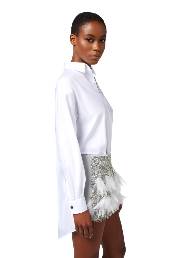 Shirt mini-dress with embroidered crêpe skirt - Elisabetta Franchi® Outlet