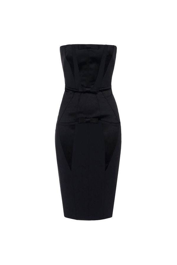 Midi dress in crêpe fabric with satin bows - Elisabetta Franchi® Outlet
