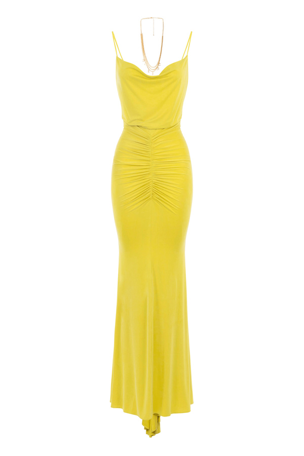 Red carpet dress in draped cupro jersey - Elisabetta Franchi® Outlet