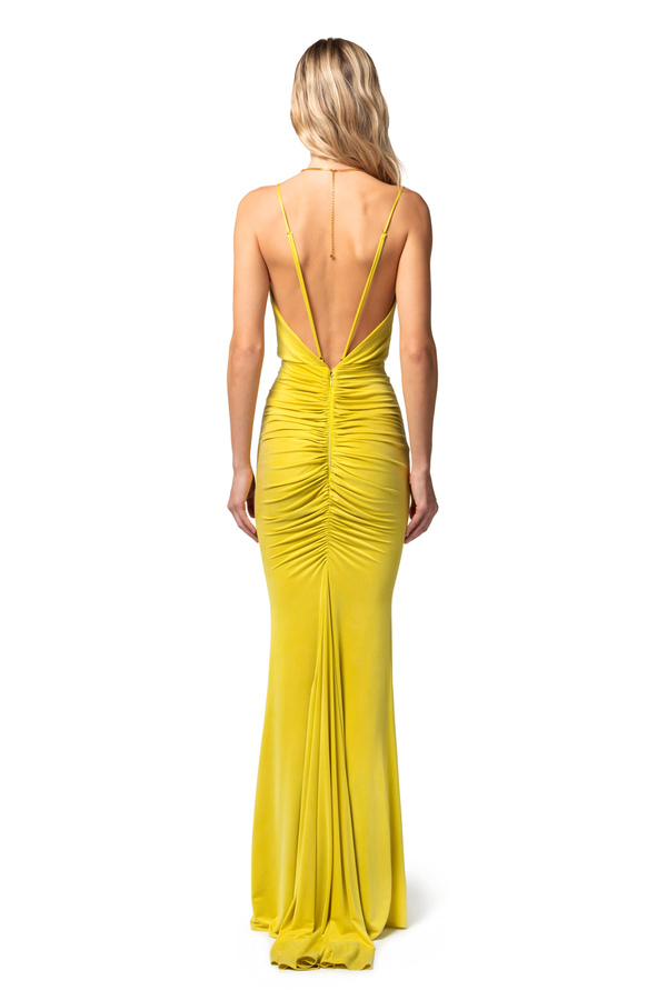 Red carpet dress in draped cupro jersey - Elisabetta Franchi® Outlet