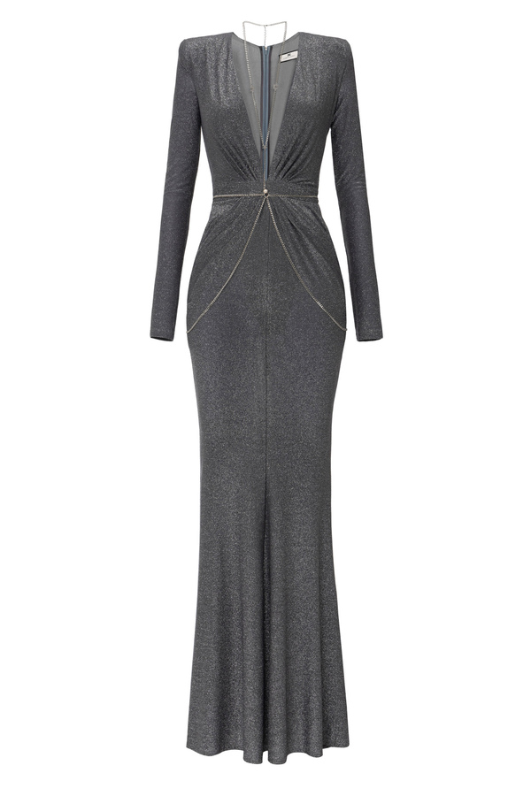 Red Carpet-Kleid aus Lurex-Jersey mit Body-Kette - Elisabetta Franchi® Outlet