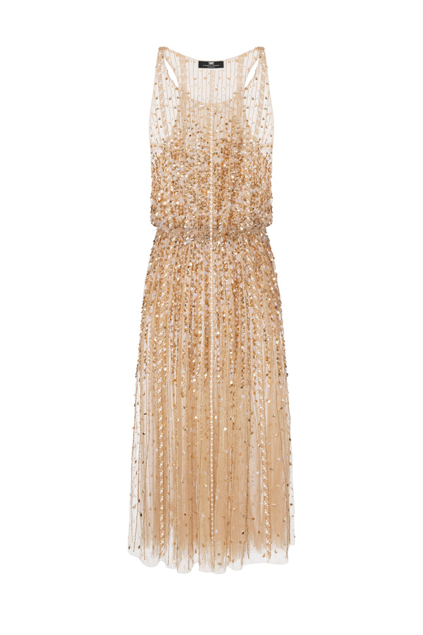 Midi dress in embroidered tulle fabric - Elisabetta Franchi® Outlet