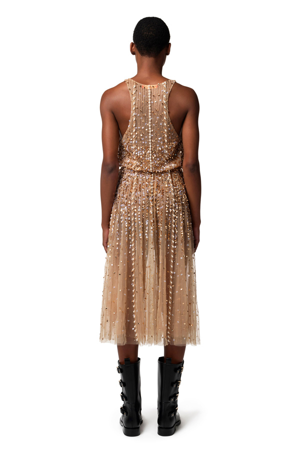 Midi dress in embroidered tulle fabric - Elisabetta Franchi® Outlet