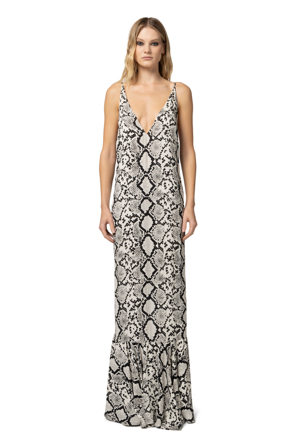 Long dress in viscose georgette fabric with python print - Elisabetta Franchi® Outlet