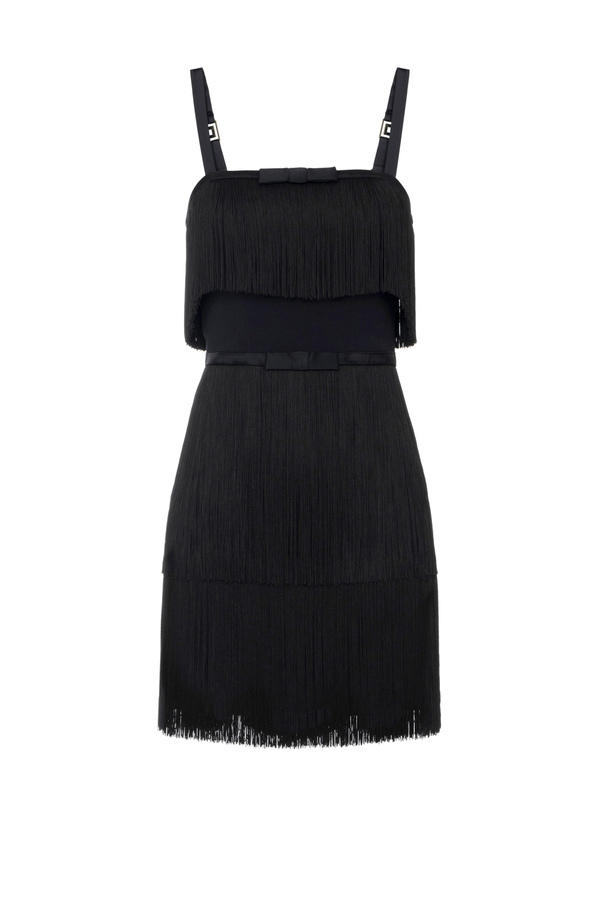 Mini-dress in crêpe fabric with fringes and bow - Elisabetta Franchi® Outlet
