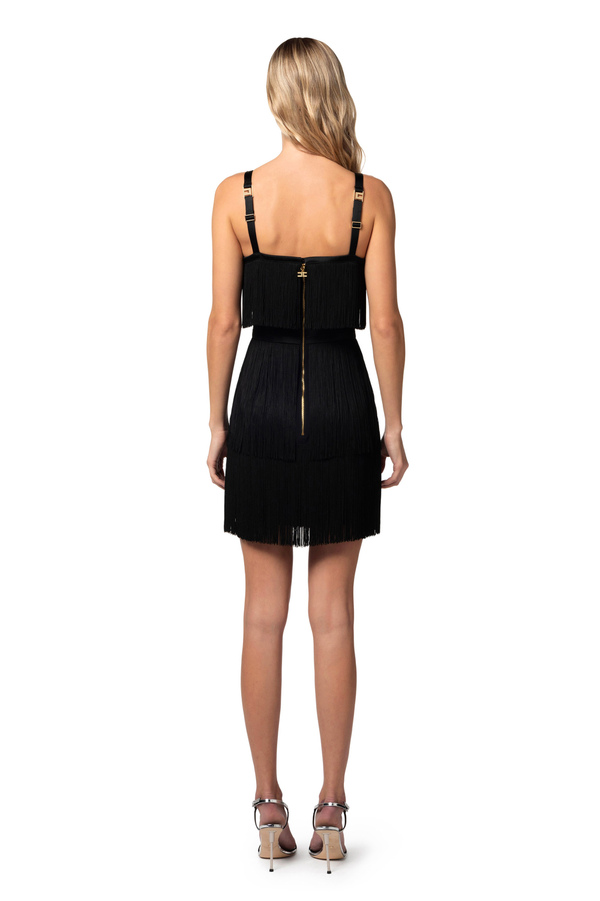 Mini-dress in crêpe fabric with fringes and bow - Elisabetta Franchi® Outlet