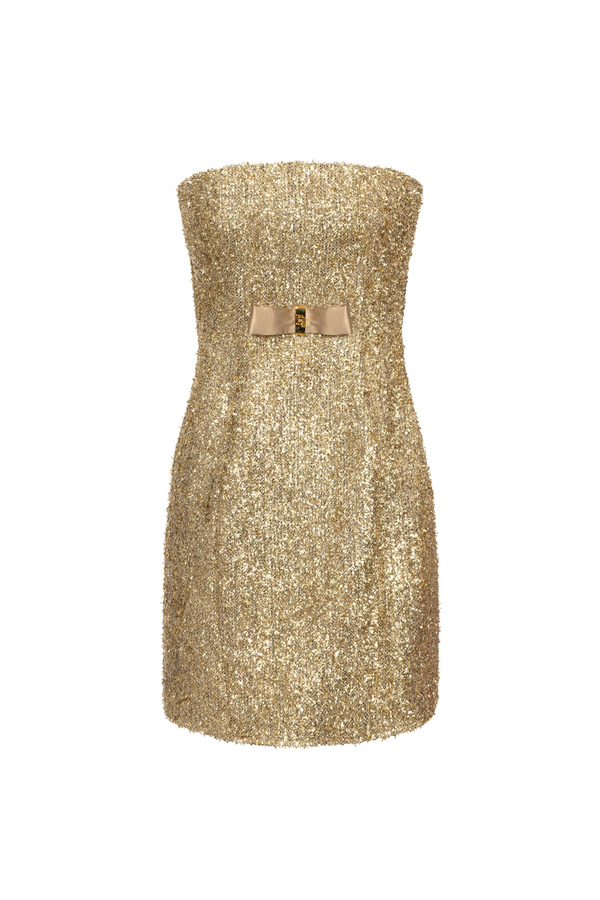 Lurex tweed mini-dress with bow - Elisabetta Franchi® Outlet