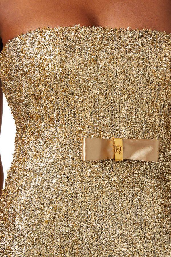 Lurex tweed mini-dress with bow - Elisabetta Franchi® Outlet