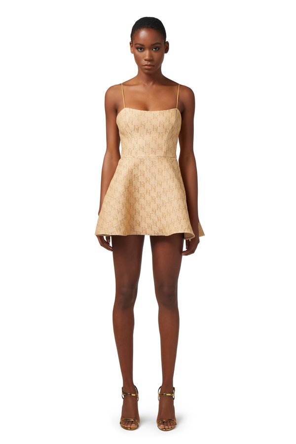 Mini-dress in jacquard raffia with lurex logo - Elisabetta Franchi® Outlet