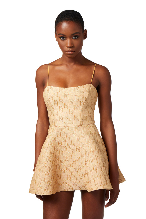 Mini-dress in jacquard raffia with lurex logo - Elisabetta Franchi® Outlet