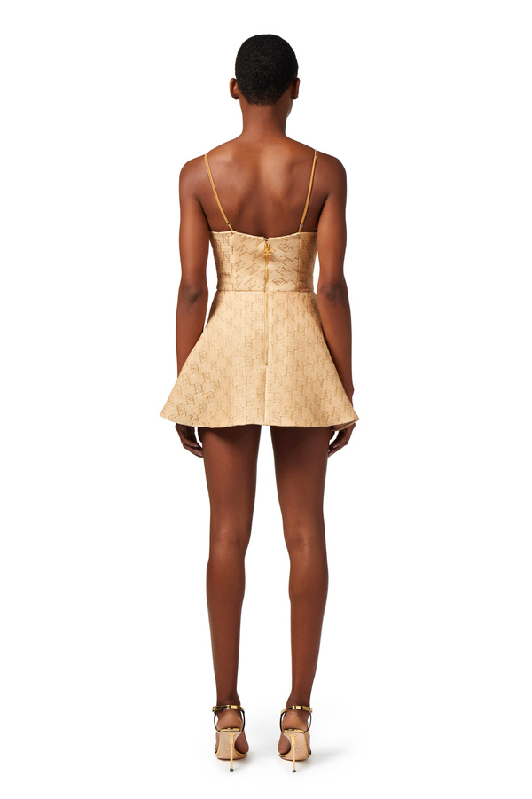 Mini-dress in jacquard raffia with lurex logo - Elisabetta Franchi® Outlet