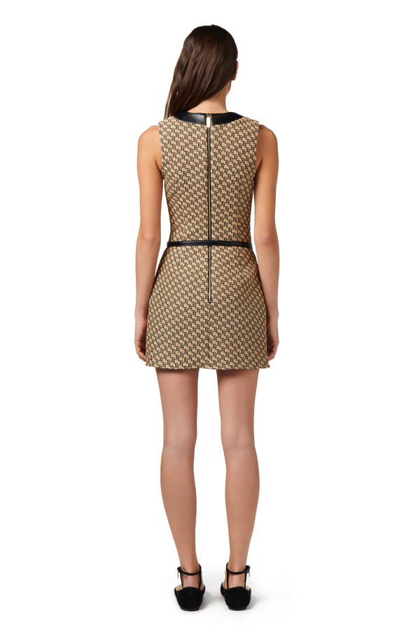 Jacquard raffia mini-dress with cufflink buttons - Elisabetta Franchi® Outlet