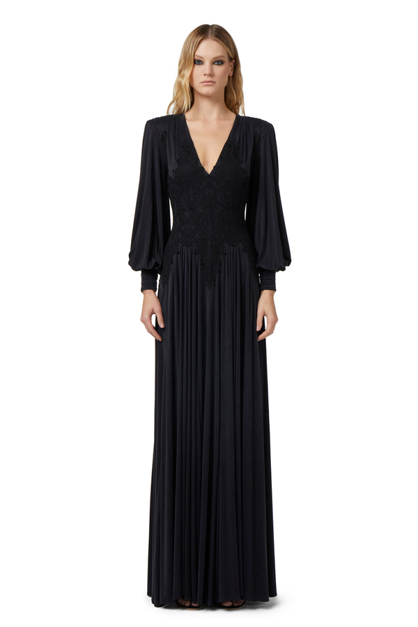 Red Carpet-Kleid aus Jersey mit Spitzeneinsätzen - Elisabetta Franchi® Outlet