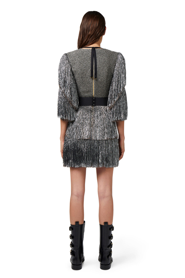 Minikleid aus Lurex-Tweed mit Fransen und Gürtel - Elisabetta Franchi® Outlet