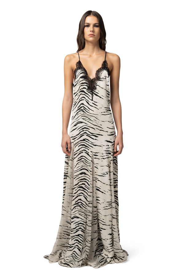 Long dress in viscose georgette fabric with animal print - Elisabetta Franchi® Outlet