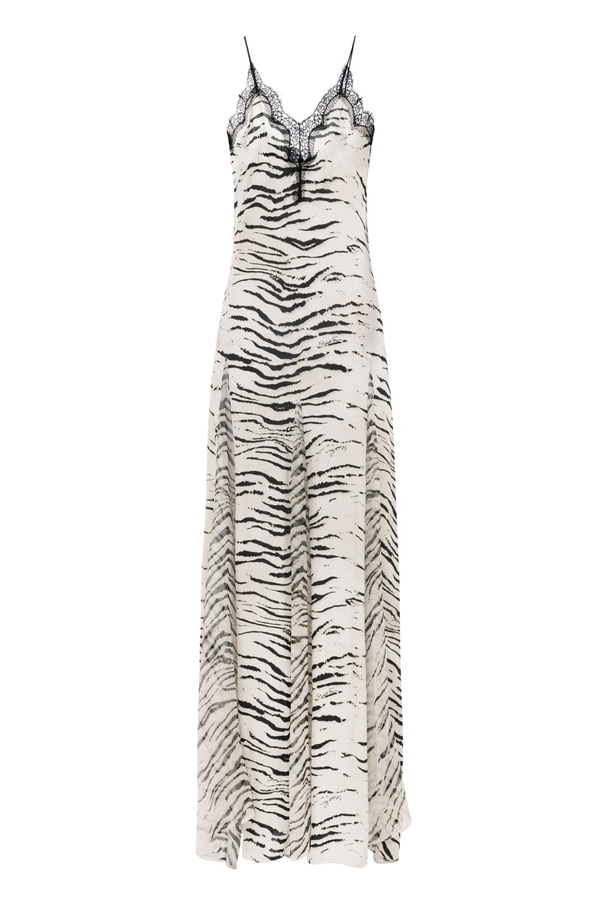 Long dress in viscose georgette fabric with animal print - Elisabetta Franchi® Outlet