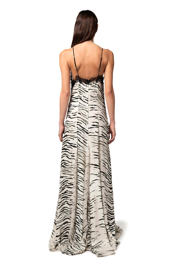 Long dress in viscose georgette fabric with animal print - Elisabetta Franchi® Outlet
