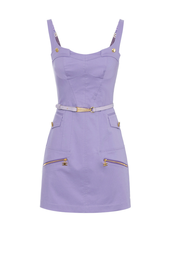 Cotton utility mini-dress with belt - Elisabetta Franchi® Outlet
