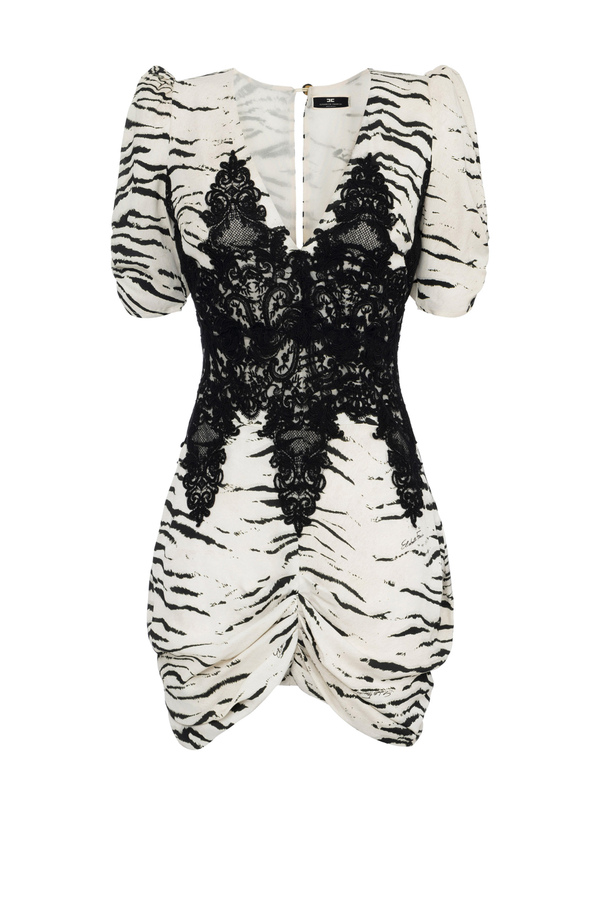 Mini-robe en georgette de viscose imprimée animalier - Elisabetta Franchi® Outlet