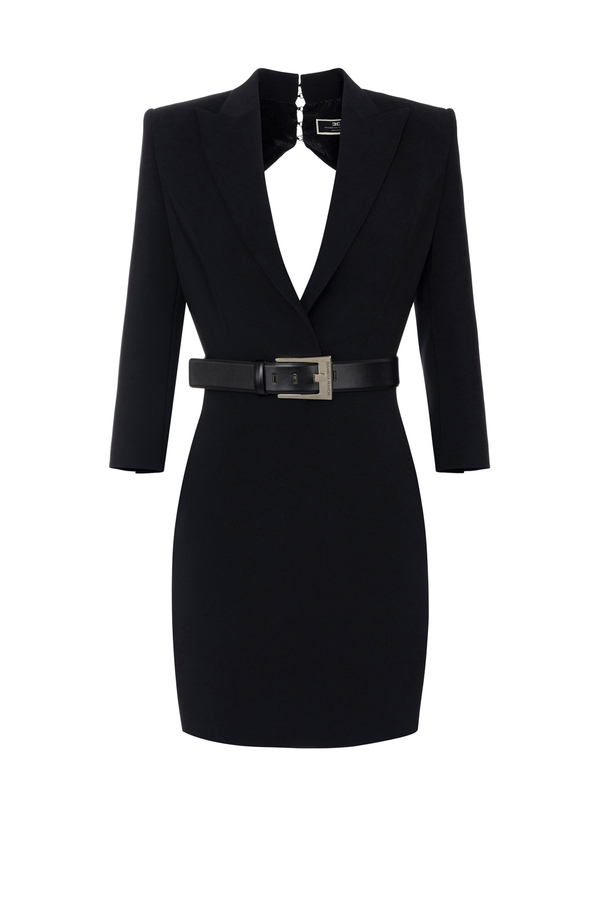 Coat dress in crêpe fabric with back cut-out - Elisabetta Franchi® Outlet