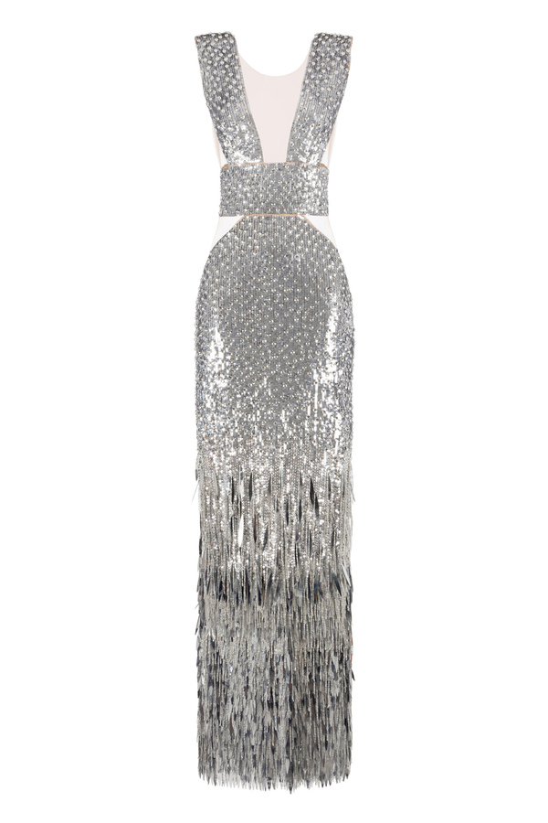 Abito red carpet con frange e paillettes - Elisabetta Franchi® Outlet